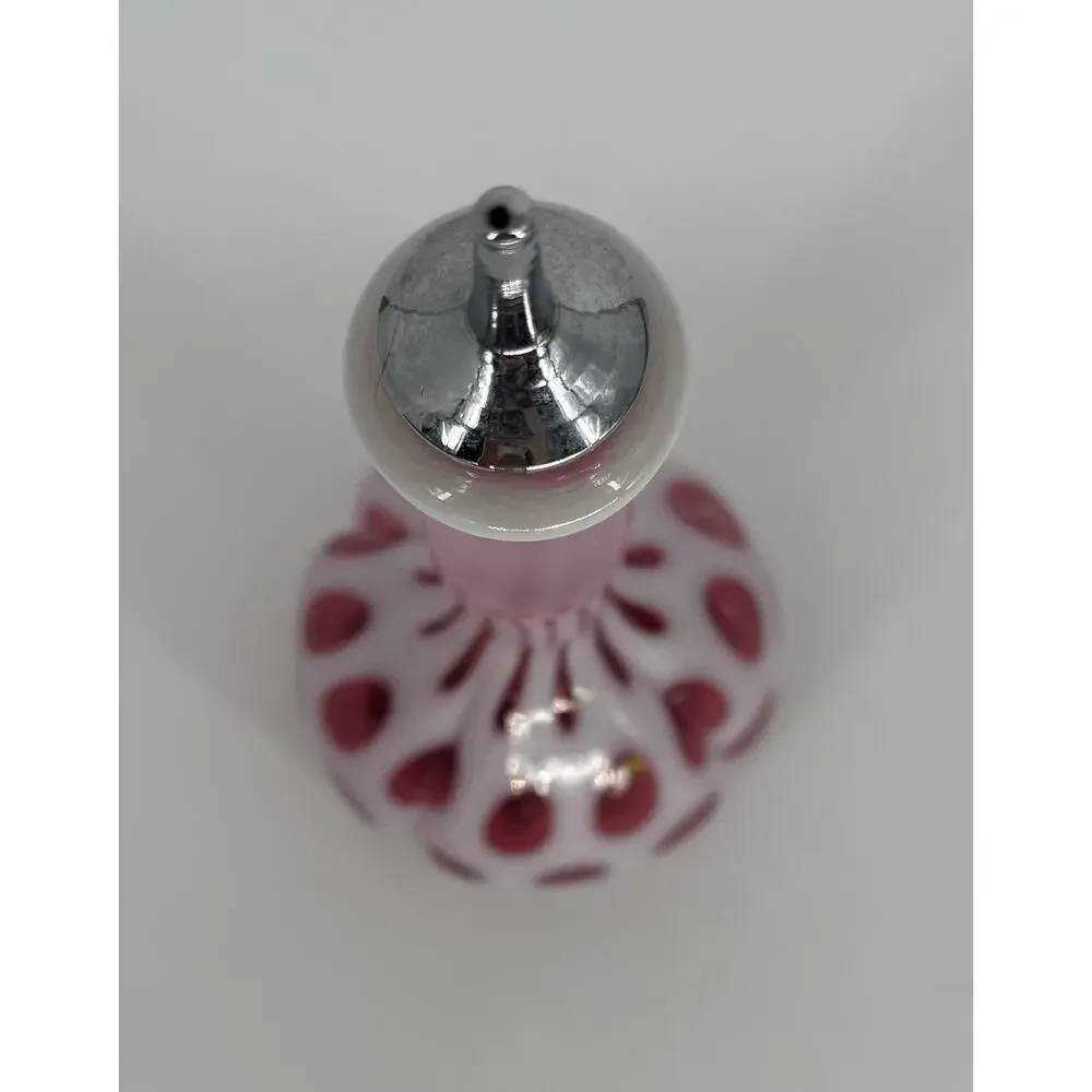 Vtg Fenton Art Glass Coin Dot Cranberry Opalescent Barber Bottle W/ Stopper